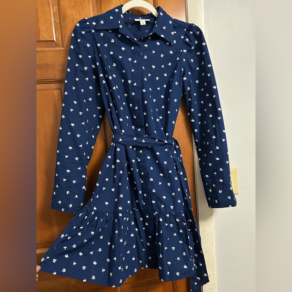 Navy Blue and white Floral Dress